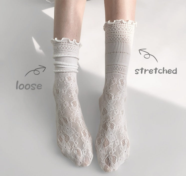 Ultra-fine Floral Patterned Breathable Ankle Socks with Lace Frills –  Stocqueen