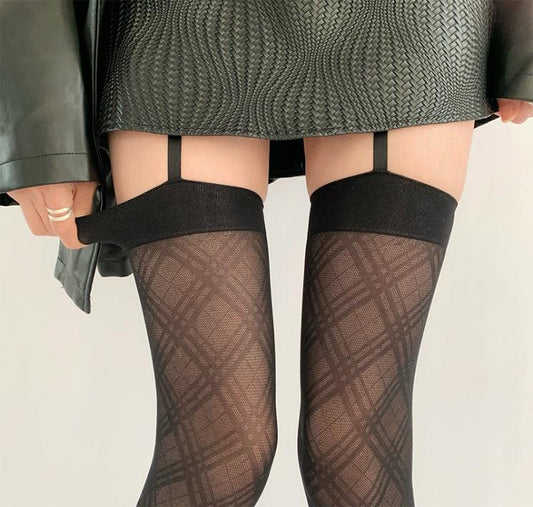 15 Denier Plaid Patterned Breathable Luxe Thigh-high Stockings