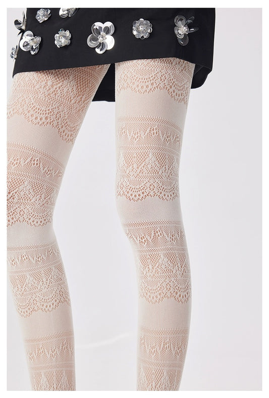 White Wave Lace Hollow Out Pantyhose 05