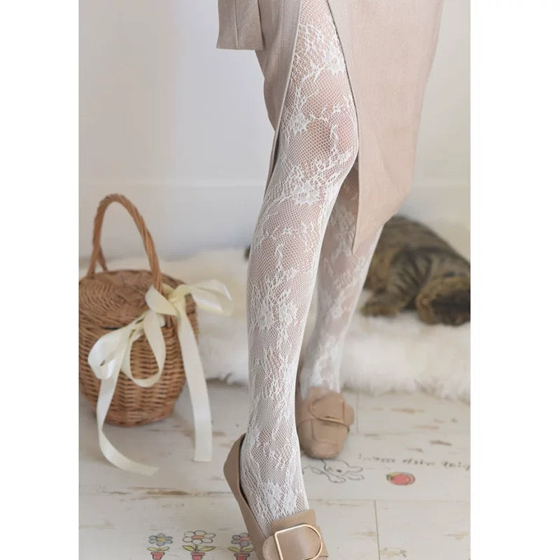 White Lolita Lace Mesh Tights 01