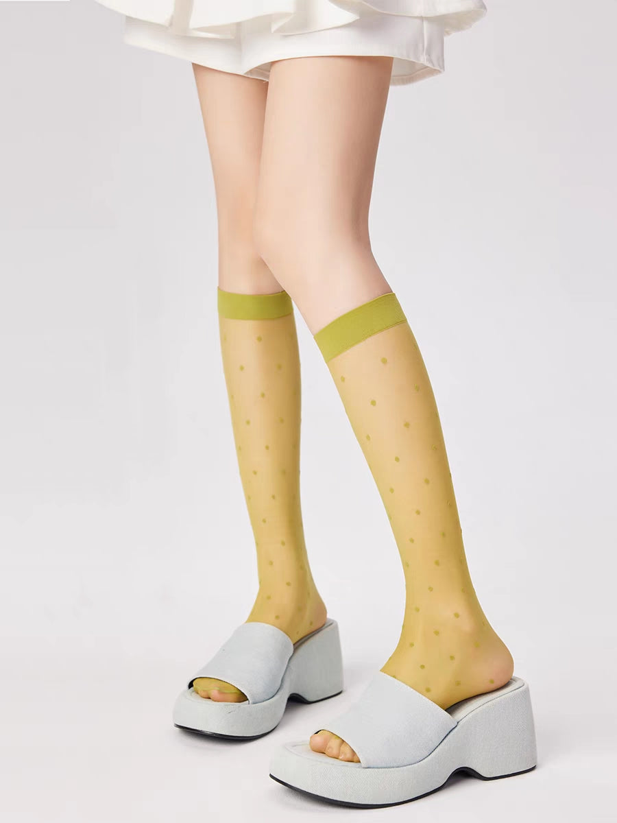 Yellow Polka Dot Mid-calf Socks 