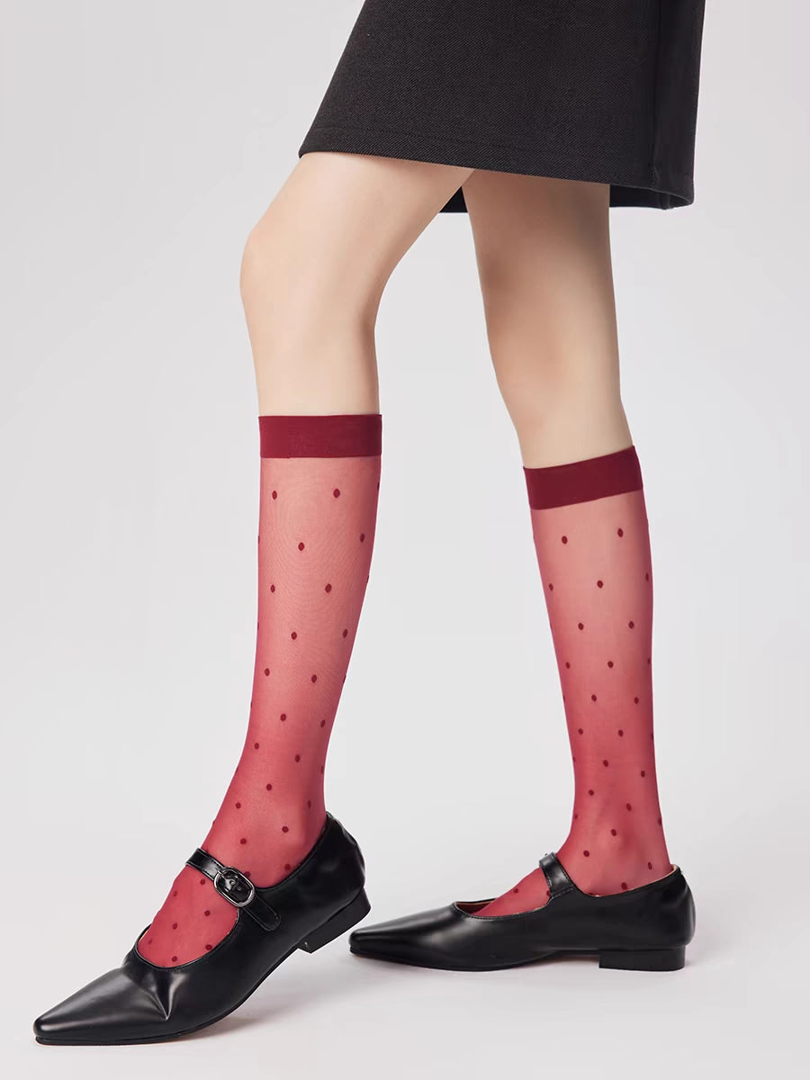 Red Polka Dot Mid-calf Socks 03