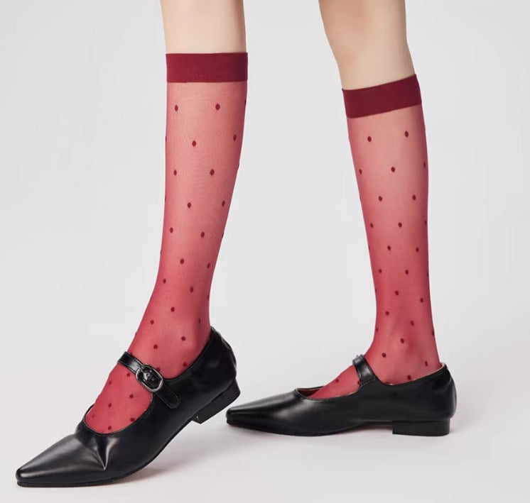 Red Polka Dot Mid-calf Socks 