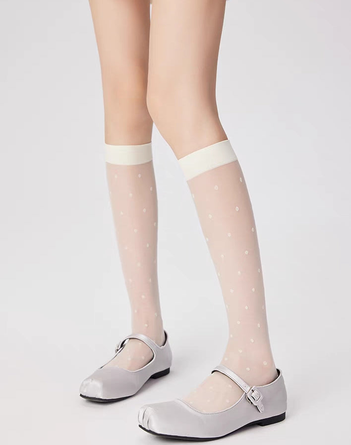 White Polka Dot Mid-calf Socks 