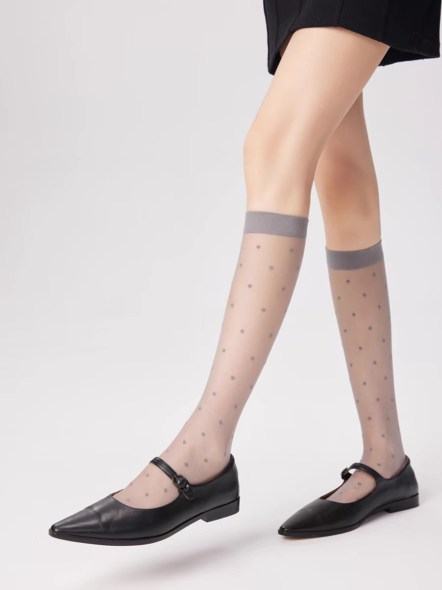 Grey Polka Dot Mid-calf Socks 